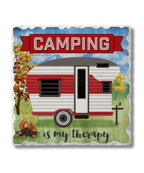 Camping is My Therapy Single Tile Coaster