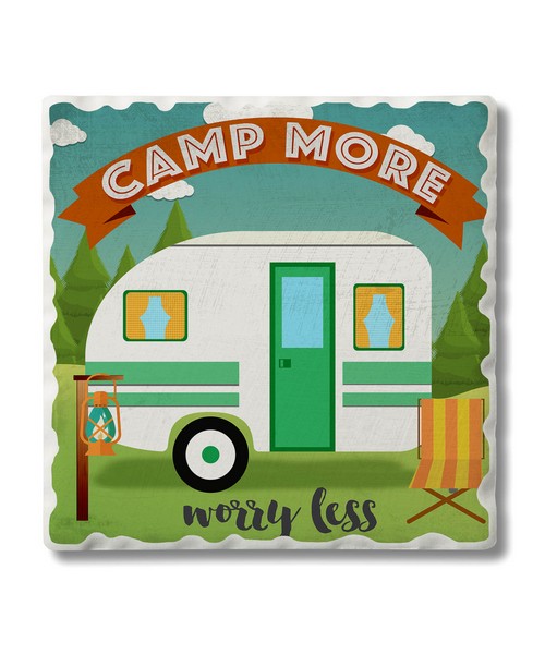 Camp More Worry Less Single Tumbled Tile Coaster