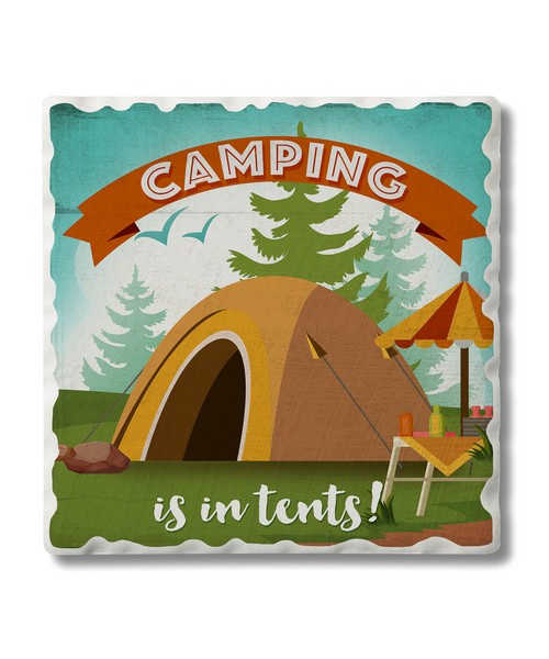 Camping Is In Tents Single Tumbled Tile Coaster