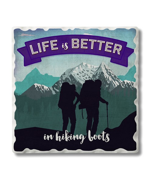 Life is Better in Hiking Single Tumbled Tile Coaster