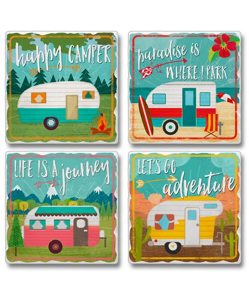 Happy Campers 4-Pack Assorted Coasters