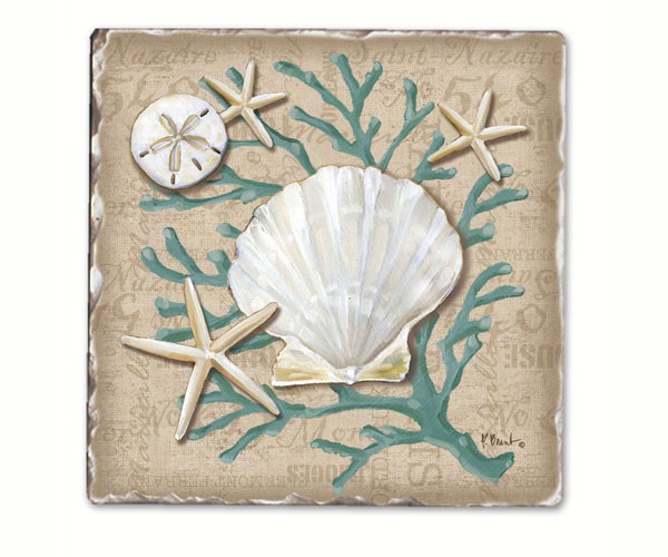 Linen Shells Single Tumbled Tile Coaster