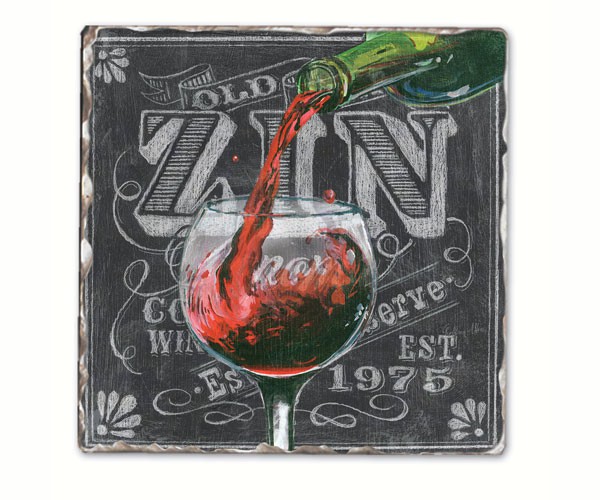Chalkboard Wine-Zin Single Tumbled Tile Coaster