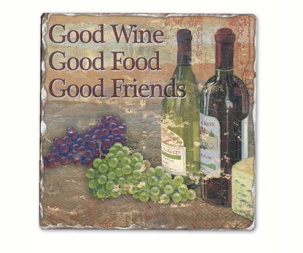 Good Wine Good Friends Single Tumbled Tile Coaster