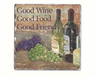 Good Wine Good Friends Single Tumbled Tile Coaster-CART11997