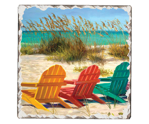 Beach Chairs Single Tumbled Tile Coaster