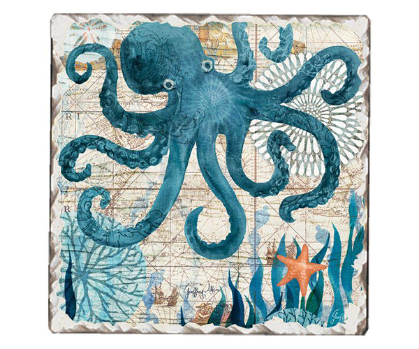 Nautical Octopus Single Tumbled Tile Coaster
