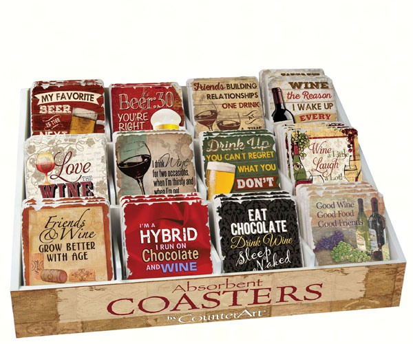 Wine and Beer Typography Assortment with Counter Display 72 Coasters