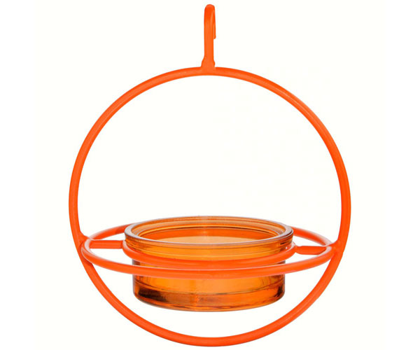 Recycled Glass 7.25 Inch Orange Hanging Sphere Feeder with Perch