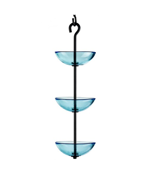 15.25 Inch Aqua Triple Hanging Poppy Feeder