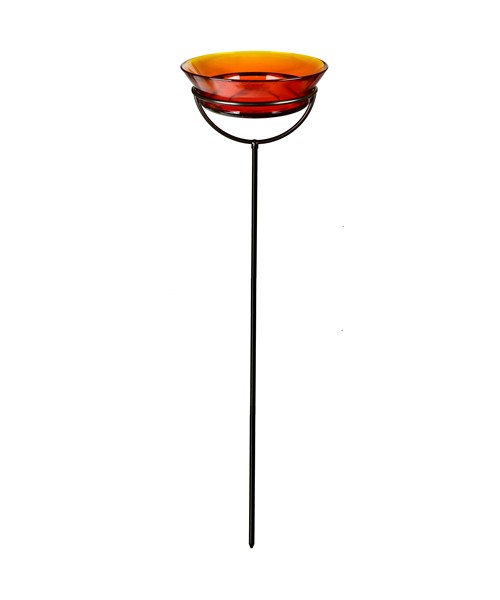 Recycled Glass 7 Inches x 37 Orange Inches Cuban Garden Stake Bath or Feeder