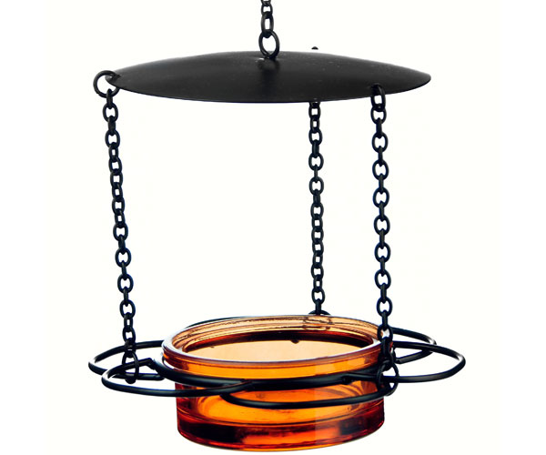 Recycled Glass 6 Inch Orange Hanging Floral Feeder