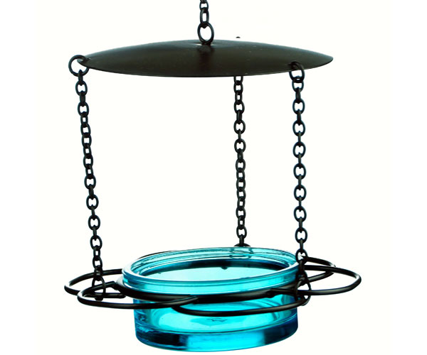 Recycled Glass 6 Inch Aqua Hanging Floral Feeder