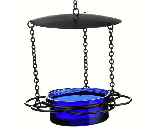 Recycled Glass 6 Inch Cobalt Blue Hanging Floral Feeder