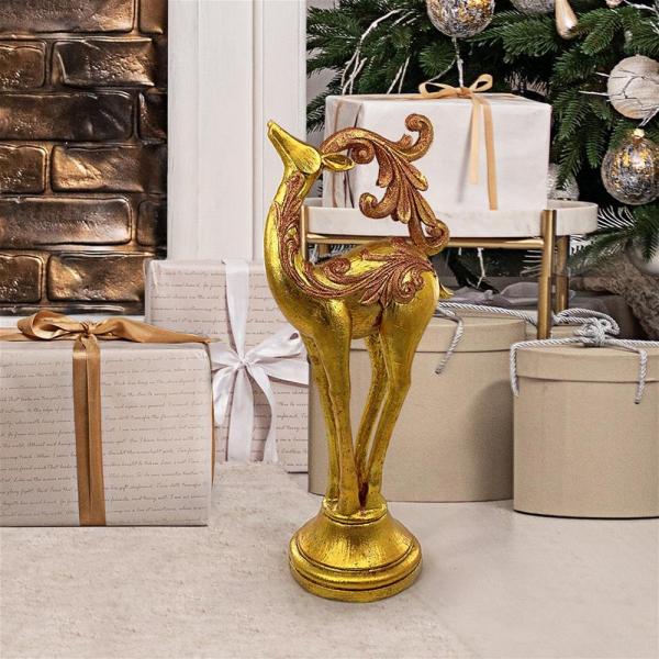 Classic Deco Gold Reindeer Statue plus freight