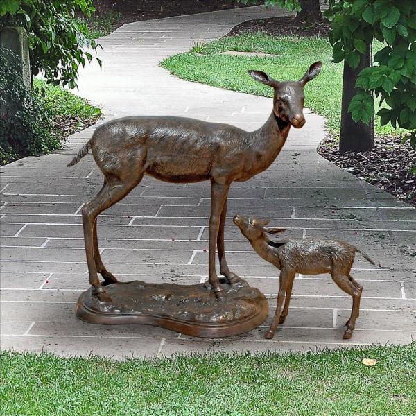 Standing Doe & Fawn Bronze Statues plus freight