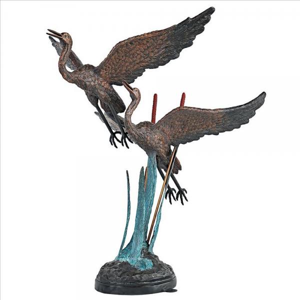 Flying Heron Pair In Reeds Bronze Statue plus freight