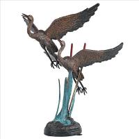 Flying Heron Pair In Reeds Bronze Statue plus freight-DTDD2164