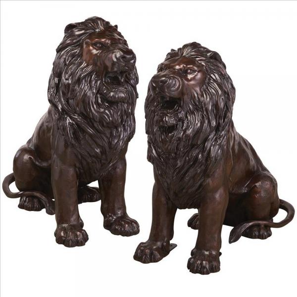 Set 2 Sitting Lions Bronze Statues plus freight