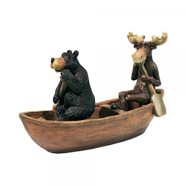 Moose & Black Bear In A Boat Statue plus freight