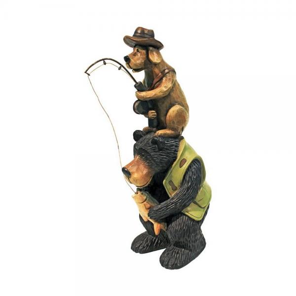 Fishing Buddies Black Bear & Dog Statue plus freight