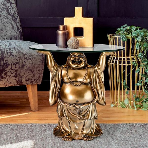 Jolly Hotei Buddha Glass Topped Table plus freight