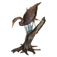 Heron Fishing In Reeds Bronze Statue plus freight-DTKW81115