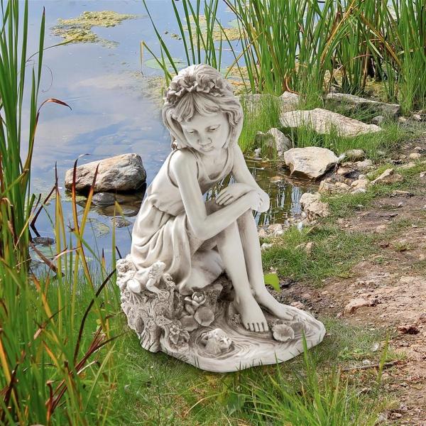 Pausing By The Pond Little Girl Statue plus freight