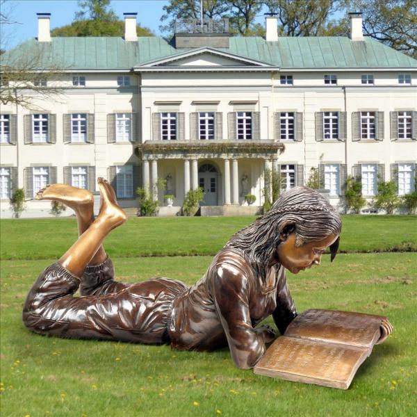 Young Scholar Reading Girl Bronze Statue plus freight