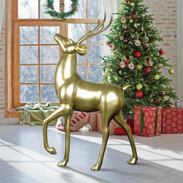 Santas Gold Prancing Reindeer Statue plus freight