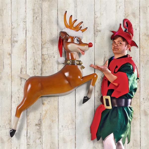 Santas Red Nosed Reindeer Wall Sculpture plus freight