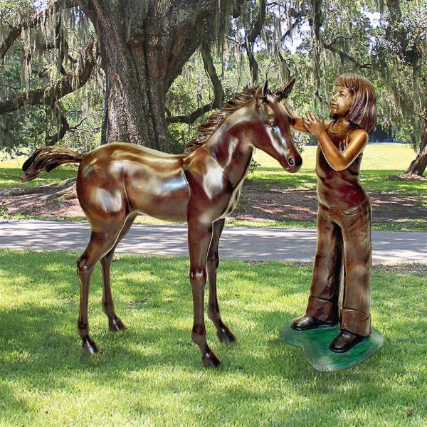 Equestrian Girl With Foal Statue Set plus freight