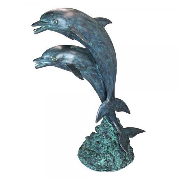 Twin Dolphins In Tandem Bronze Statue plus freight