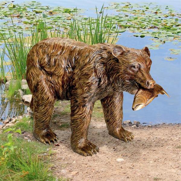 Fisherman Bear Piped Bronze Statue plus freight