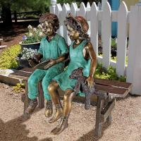 Read To Me Boy And Girl Bronze Statue plus freight-DTPN7303