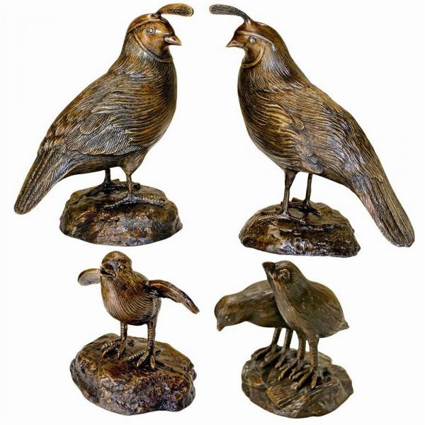 Bronze Quail Statues Family Set of 4 plus freight