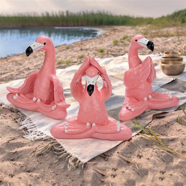 Large Zen of Pink Flamingo Yoga Statues Set of 3 plus freight