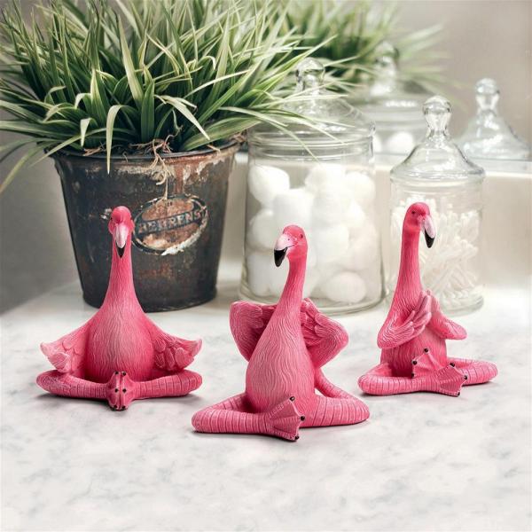 Medium Zen of Pink Flamingo Yoga Statues Set of 3 plus freight