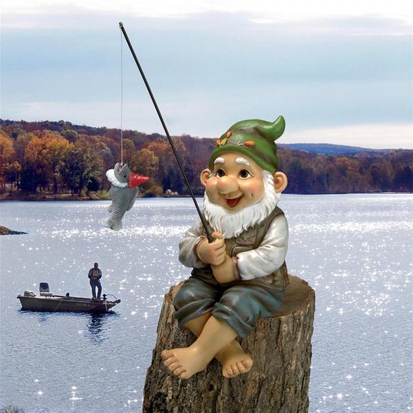 Ziggy The Fishing Gnome Sitter Statue plus freight