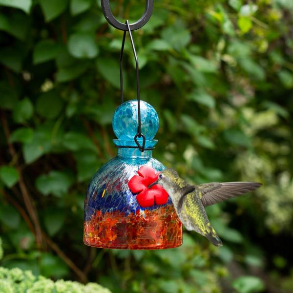 LunaLite Bell Hummingbird Feeder Aqua and Red