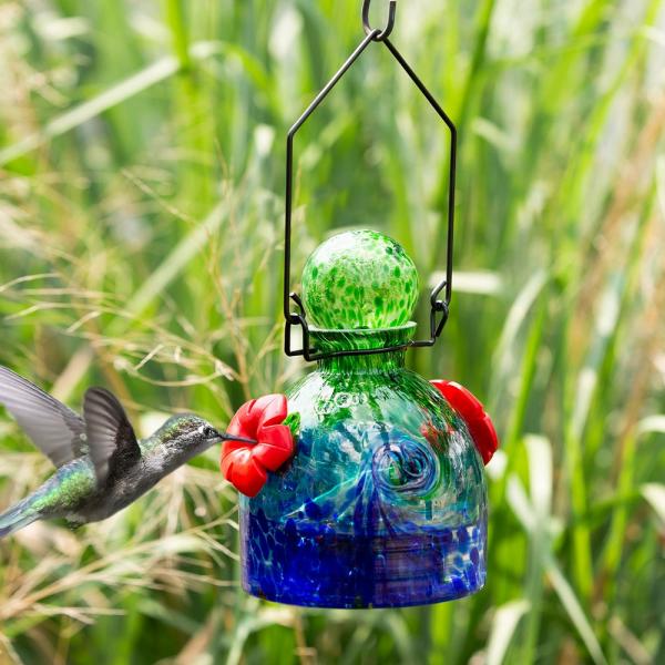 LunaLite Bell Hummingbird Feeder Green and Blue
