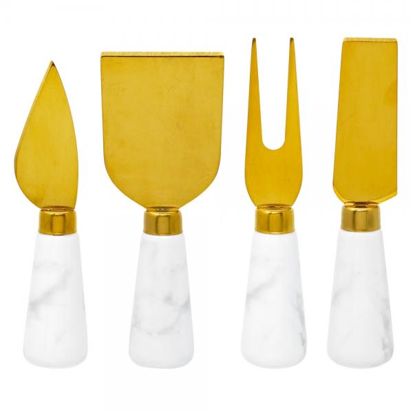 4 Piece Marble Handle Cheese Knives Set