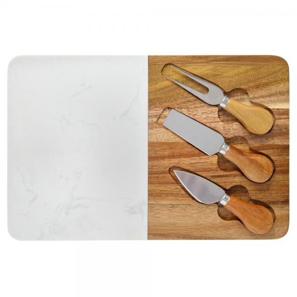 Marble & Acacia Board Set with Knives