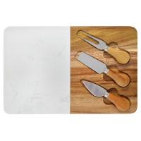 Marble & Acacia Board Set with Knives-EE219