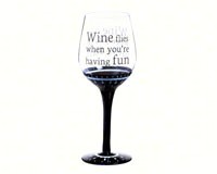 Classic Black Ink Wine Glass, Wine Flies When You're Having Fun-EG3CWG5210C