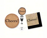 Cheers Cork It Up! Gift Set Includes Wine Stopper, Coaster, Napkins-EGP1286