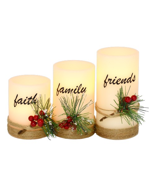 Faith, Family, Friends LED 3pc Candle Set