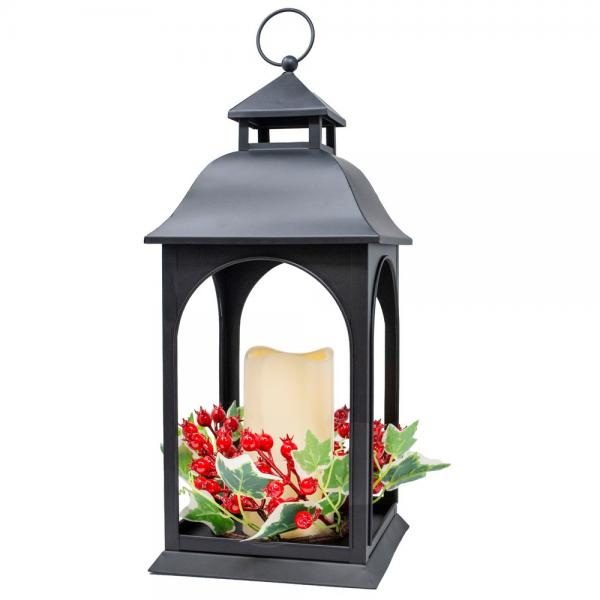 Black Ivy and Berry 16 Inch LED Lantern