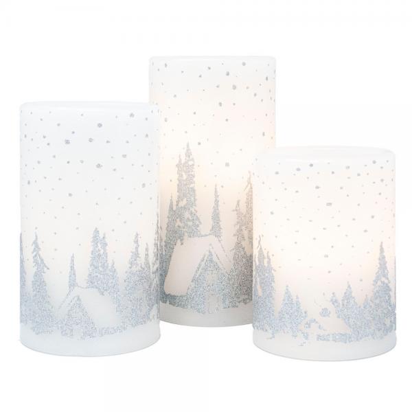3 Piece Set Winter Woodland  LED  Candles