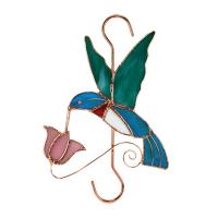 Stained Glass Hummingbird with Pink Flower Hook-GE112